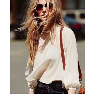 Free People Sheer Ivory Cardigan Blouse Small EUC Open Back Button Detail